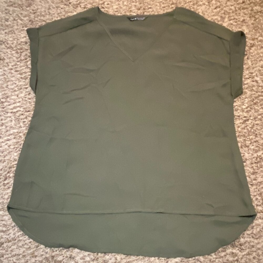 Olive Green V-Neck Blouse